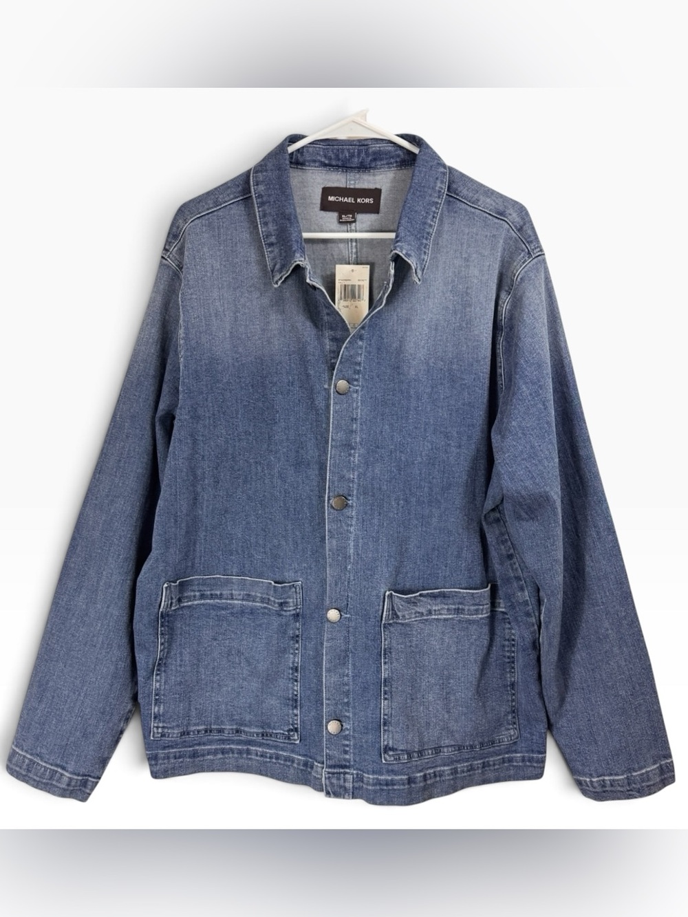 NWT Michael Kors Denim Jacket Mens Beckett Chore Barn Work Blue Ombre Button XL
